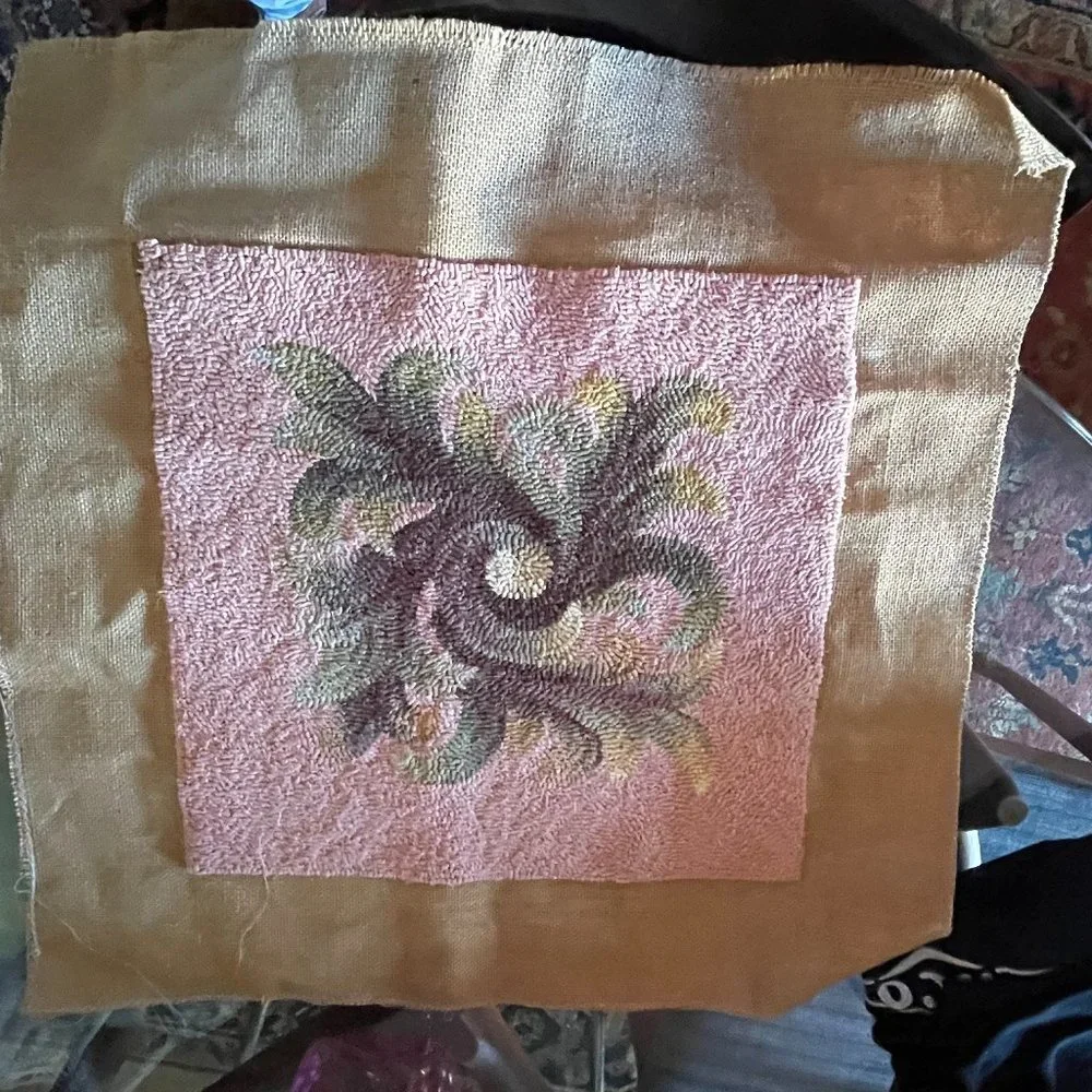 Mid Century Hooked Floral Weaving for a Foot Stool